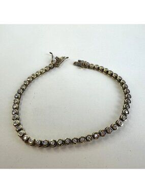 Sterling Silver Gold Tone Cubic Zirconia Tennis Bracelet Signed